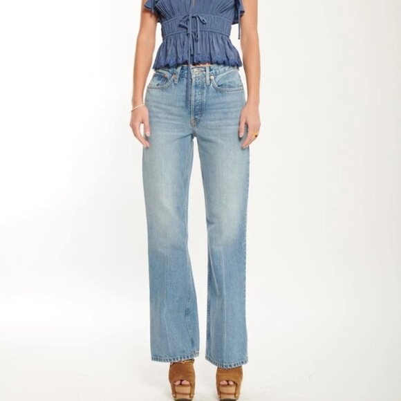 Re/Done High Rise Stove Pipe Jeans in Medium Vain Size 24 - Picture 1 of 13